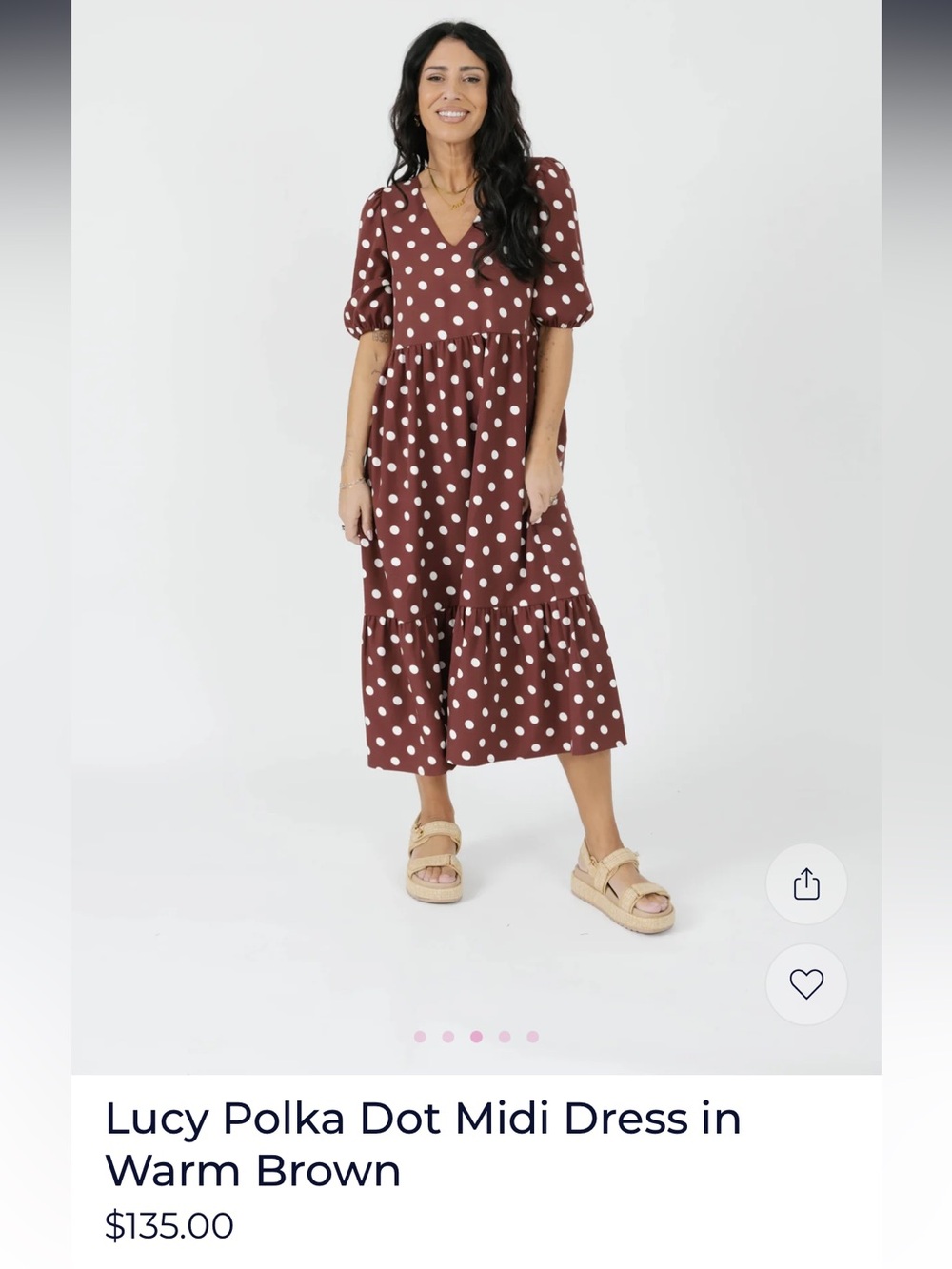 BNWT- Smash & Tess Lucy Polka Dot Midi Dress in Warm Brown